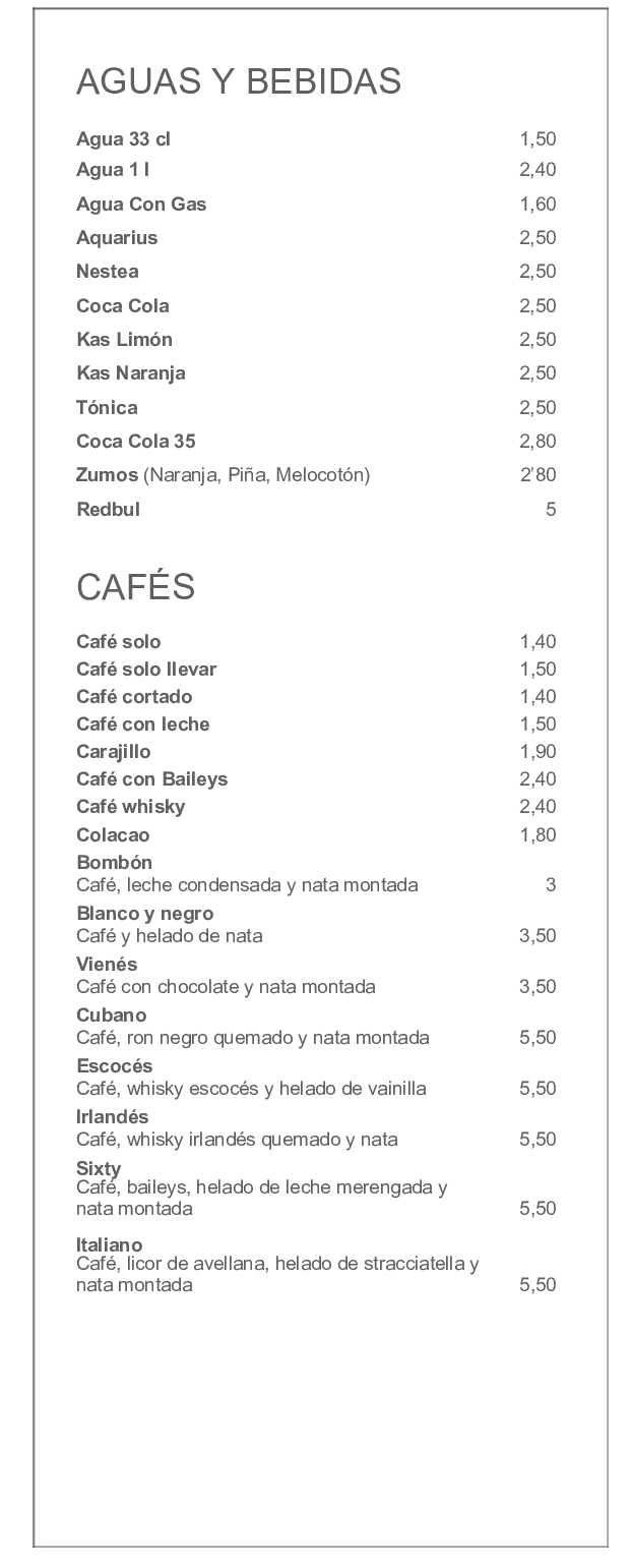 Cervecería Number Sixty carta