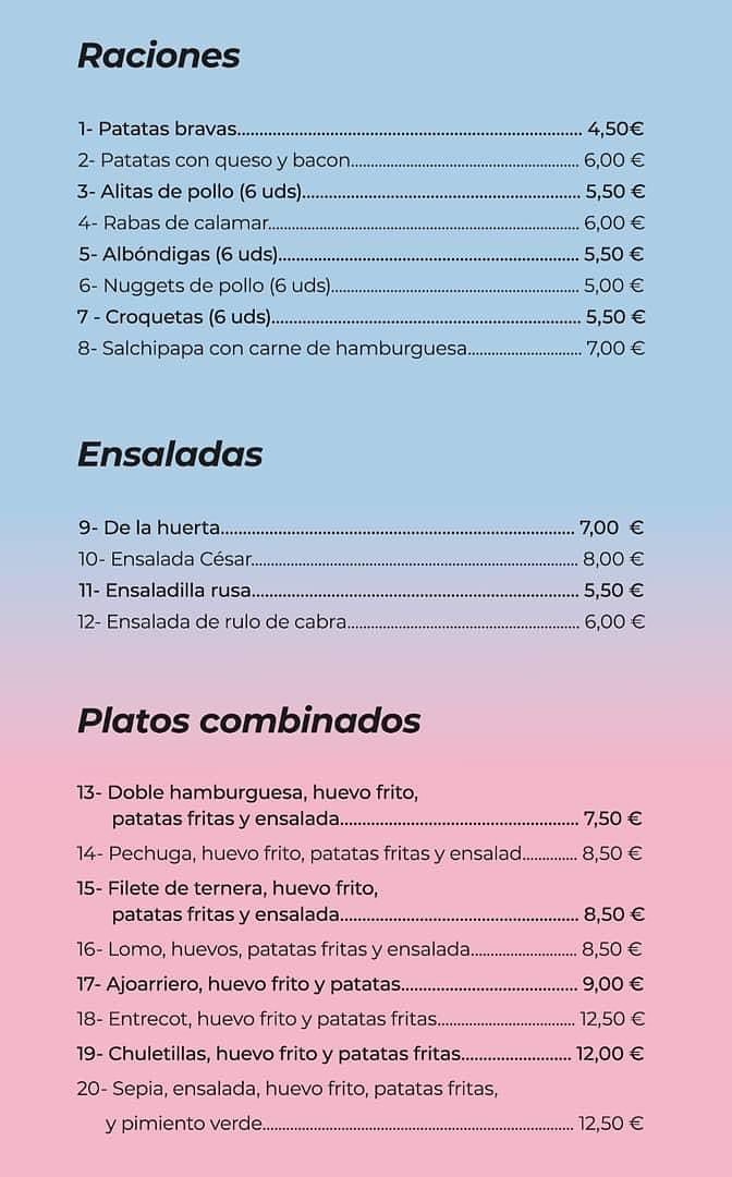 Las Palmeras Bar Restaurante carta