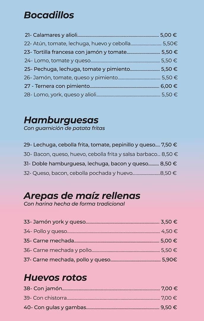 Las Palmeras Bar Restaurante carta